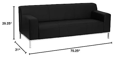 HERCULES Definity Series Contemporary Black LeatherSoft Sofa with Stainless Steel Frame