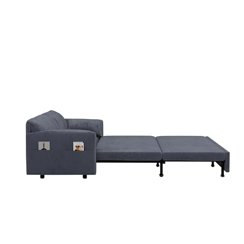66" Convertible Sleeper Sofa Bed, Velvet Loveseat Pull-Out Couch with Armrest, Backrest & Side Pockets, RV Chaise Lounge for Living Room