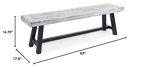 Noble House Jubilee Acacia Wood Dining Bench in Light Gray