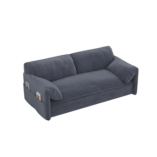 66" Convertible Sleeper Sofa Bed, Velvet Loveseat Pull-Out Couch with Armrest, Backrest & Side Pockets, RV Chaise Lounge for Living Room