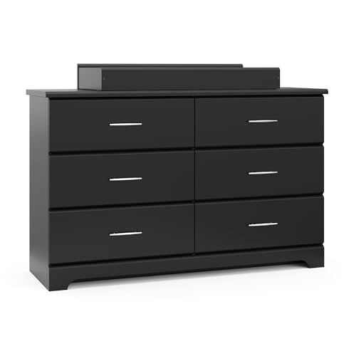 Brookside 6 Drawer Double Dresser for Nursery & Kids, GREENGUARD Gold Certified Chest of Drawers Organizer, Black