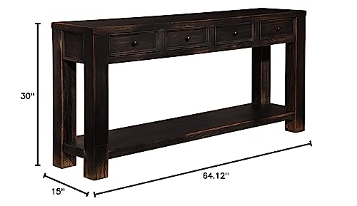 Design by Ashley Gavelston Rustic Sofa Table with 4 Drawers and Lower Shelf, Weathered Black