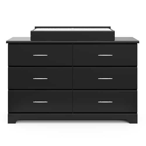 Brookside 6 Drawer Double Dresser for Nursery & Kids, GREENGUARD Gold Certified Chest of Drawers Organizer, Black