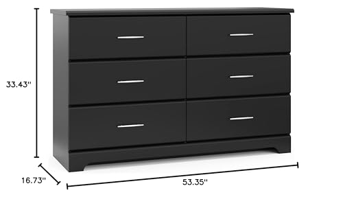 Brookside 6 Drawer Double Dresser for Nursery & Kids, GREENGUARD Gold Certified Chest of Drawers Organizer, Black