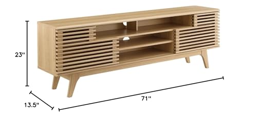 Render Mid-Century Modern Low Profile 71 Inch Media Console TV Stand in Oak, 71