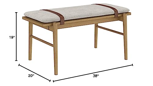 Gugan Mid-Century Wooden Bench Seat, End of Bed Bench with Removable Fabric Cushion for Indoor Dining Room, Bedroom and Entryway, Light Brown/Ivory