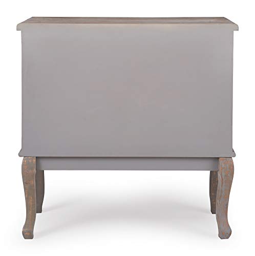 Thomas Antique Country Style Dresser Chest with 3 Drawers, Weathered Wood Nightstand Living Room Accent Furniture, Black Ring Handle, Curved Legs, Grey