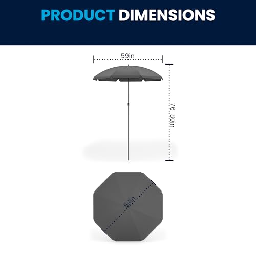 Nantucket 6-Piece Patio Dining Set with Glass Table, 4 Folding Chairs, and Umbrella, Outdoor Patio Set, Black