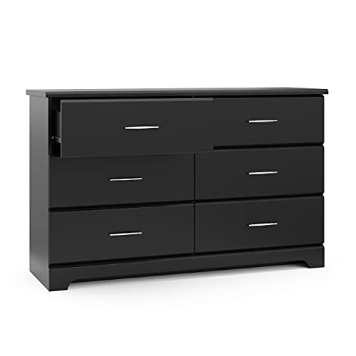 Brookside 6 Drawer Double Dresser for Nursery & Kids, GREENGUARD Gold Certified Chest of Drawers Organizer, Black