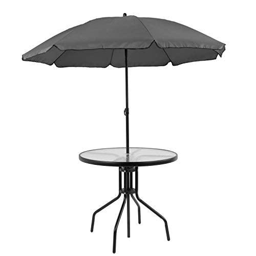 Nantucket 6-Piece Patio Dining Set with Glass Table, 4 Folding Chairs, and Umbrella, Outdoor Patio Set, Black