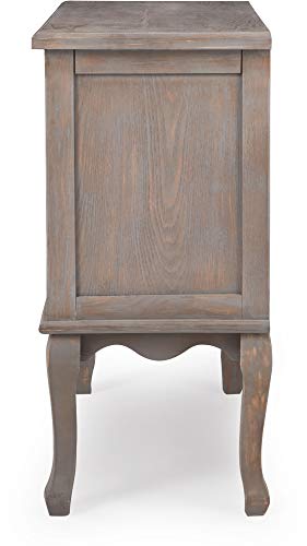 Thomas Antique Country Style Dresser Chest with 3 Drawers, Weathered Wood Nightstand Living Room Accent Furniture, Black Ring Handle, Curved Legs, Grey