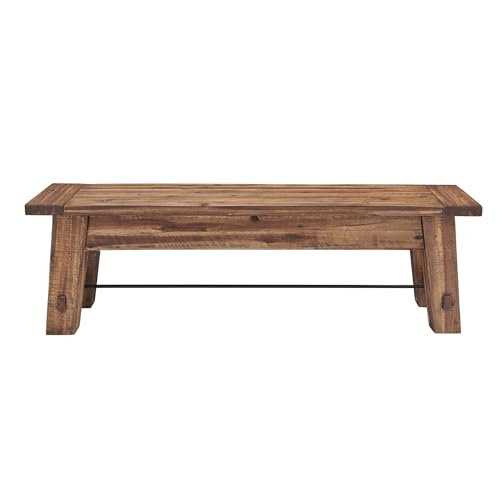Durango 60" Rustic Farmhouse Wood Bench, Solid Wood Seat, Industrial Accent Furniture for Entryway, Dining Room, Hallway, by Alaterre