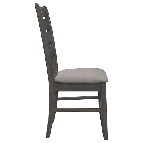 Wood Dining Side Chairs - Transitional Style, Ladder Back, Padded Fabric Seats - Dining Room, Kitchen - Set of 2 - Dark Grey - 102722GRY