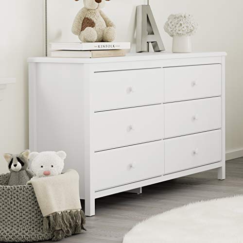 Alpine 6-Drawer Double Dresser (White), GREENGUARD Gold Certified Nursery & Kids Storage Chest, Modern Bedroom Organizer