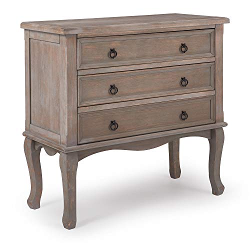 Thomas Antique Country Style Dresser Chest with 3 Drawers, Weathered Wood Nightstand Living Room Accent Furniture, Black Ring Handle, Curved Legs, Grey