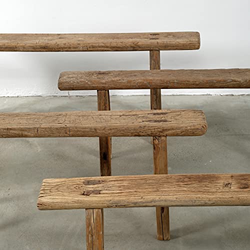 Handmade Wooden Bench, Vintage Noodle Bench for Living Room, Kitchen, or Entryway, Weathered Natural Wood Finish