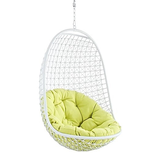 Encounter Wicker Rattan Outdoor Patio Porch Lounge Hanging Swing Chair Set with Stand in White