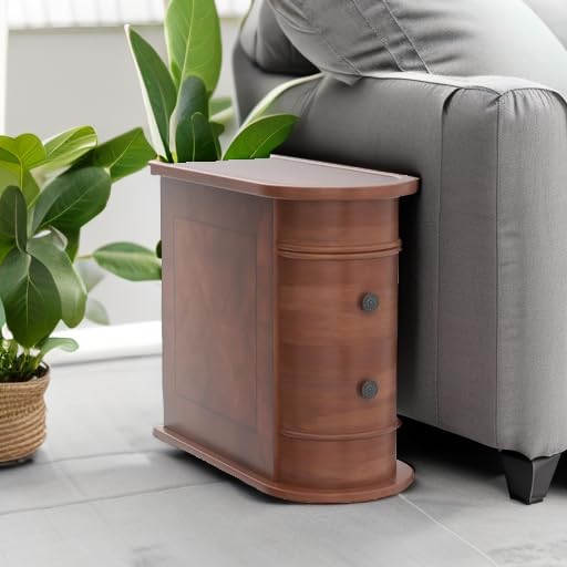 Wood End Table with 2 Drawers Sofa Side Table, No Assembly Required Vintage Slim Nightstand Bedside Table for Bedroom