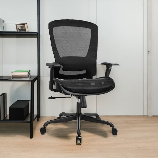 Mesh Office Chair, Ergonomic Computer Desk Chair with Adjustable Lumbar & Armrests, Tilt Function, Wide Seat, Swivel Task Chair, Black