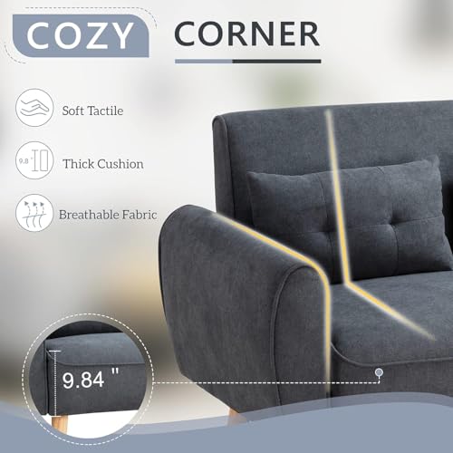 47" Modern Linen Loveseat Sofa with 2 Pillows, Dark Grey, Compact & Comfortable for Apartments, Studios & Small Spaces