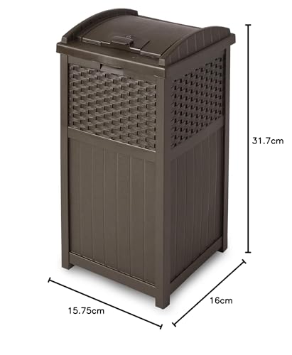 33 Gallon Commercial Outdoor Trashcan Hideaway with Lid for 30 to 33 Gallon Trash Bags for Garage, Backyard, or Garden, Brown