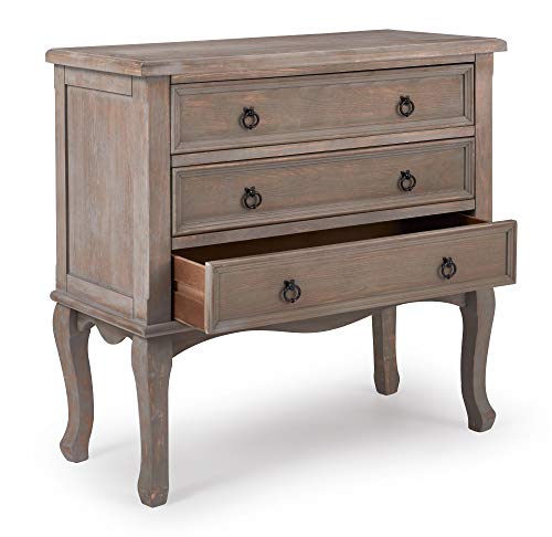 Thomas Antique Country Style Dresser Chest with 3 Drawers, Weathered Wood Nightstand Living Room Accent Furniture, Black Ring Handle, Curved Legs, Grey