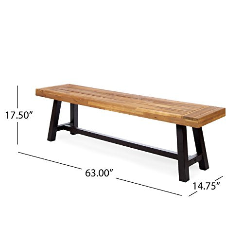 Carlisle Outdoor Acacia Wood and Rustic Metal Bench, Sandblast Finish / Rustic Metal 14. 75 x 63 x 17. 50 inches