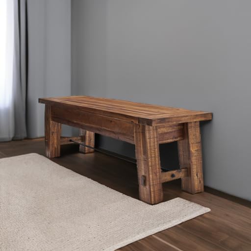 Durango 60" Rustic Farmhouse Wood Bench, Solid Wood Seat, Industrial Accent Furniture for Entryway, Dining Room, Hallway, by Alaterre