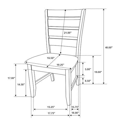 Wood Dining Side Chairs - Transitional Style, Ladder Back, Padded Fabric Seats - Dining Room, Kitchen - Set of 2 - Dark Grey - 102722GRY