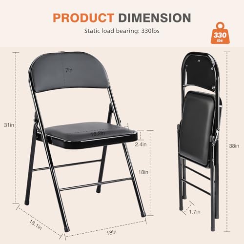 Folding Chair 12 Pack, Leather Padded Folding Chairs, Sturdy Metal Foldable Chairs, Easy to Use and Store, Outdoor and Indoor, for Home, Office, Party, Comfy