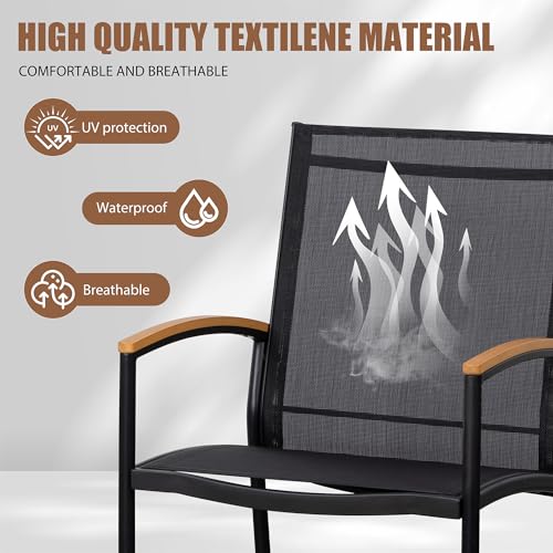 3 Piece Outdoor Rocking Bistro Set, Textilene Fabric Patio Furniture with Table, Porch Rocker Chairs for Lawn, Garden, Balcony, Black