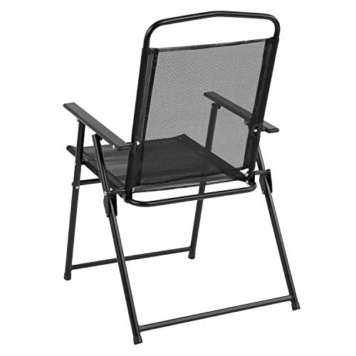 Nantucket 6-Piece Patio Dining Set with Glass Table, 4 Folding Chairs, and Umbrella, Outdoor Patio Set, Black