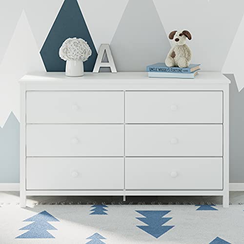 Alpine 6-Drawer Double Dresser (White), GREENGUARD Gold Certified Nursery & Kids Storage Chest, Modern Bedroom Organizer
