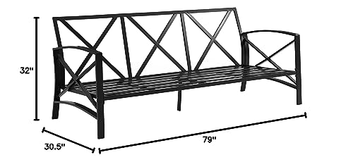 Kaplan Outdoor Sofa with Steel Frame, 3-Person Patio Couch for Porch, Deck, Backyard, Oiled Bronze with Mist Cushions