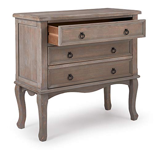 Thomas Antique Country Style Dresser Chest with 3 Drawers, Weathered Wood Nightstand Living Room Accent Furniture, Black Ring Handle, Curved Legs, Grey