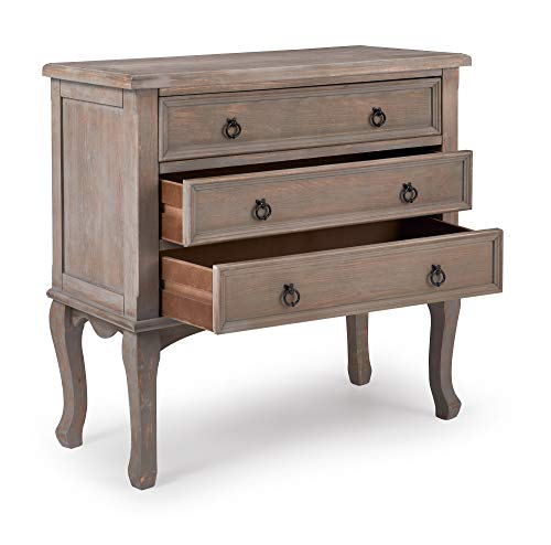 Thomas Antique Country Style Dresser Chest with 3 Drawers, Weathered Wood Nightstand Living Room Accent Furniture, Black Ring Handle, Curved Legs, Grey