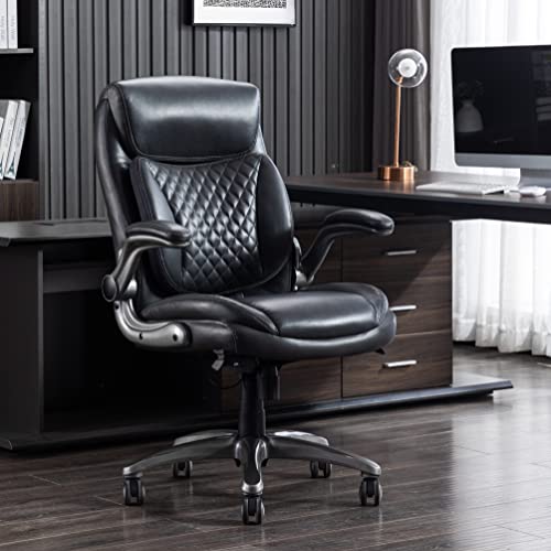 Ergonomic Executive Office Desk Chair with Lumbar Support, Flip-up Armrests, Adjustable Height, Grey Leather
