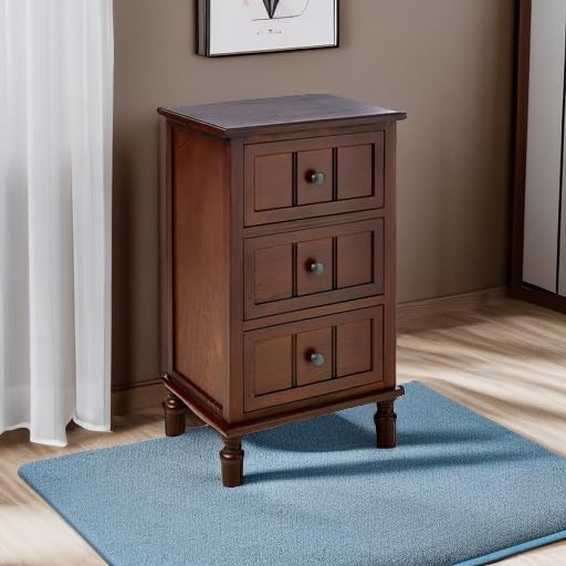 Simplify Three Drawer Wood Accent Cabinet Side Table, 11.8 in x 15.75 in x 26 in, Walnut