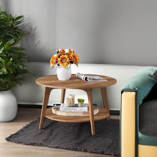 Round Coffee Table, 2 Tier Coffee Table with Storage, for Living Room, 31.5 x 17.7 Inches, Easy to Assemble, Honey Brown ULCT243K41