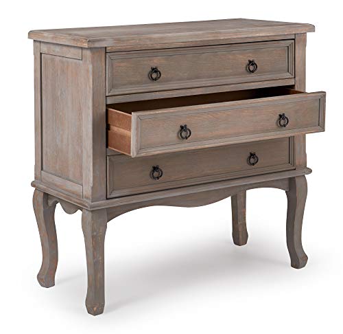Thomas Antique Country Style Dresser Chest with 3 Drawers, Weathered Wood Nightstand Living Room Accent Furniture, Black Ring Handle, Curved Legs, Grey