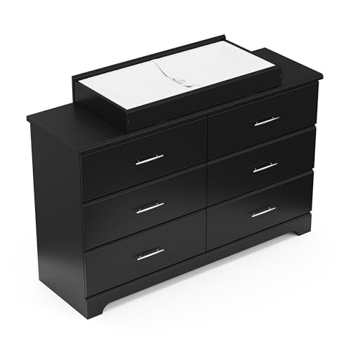 Brookside 6 Drawer Double Dresser for Nursery & Kids, GREENGUARD Gold Certified Chest of Drawers Organizer, Black