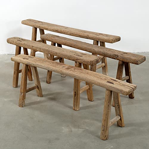 Handmade Wooden Bench, Vintage Noodle Bench for Living Room, Kitchen, or Entryway, Weathered Natural Wood Finish
