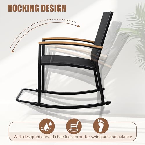 3 Piece Outdoor Rocking Bistro Set, Textilene Fabric Patio Furniture with Table, Porch Rocker Chairs for Lawn, Garden, Balcony, Black