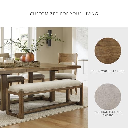 Cabalynn Farmhouse Upholstered 63" Dining Bench, Beige & Light Brown
