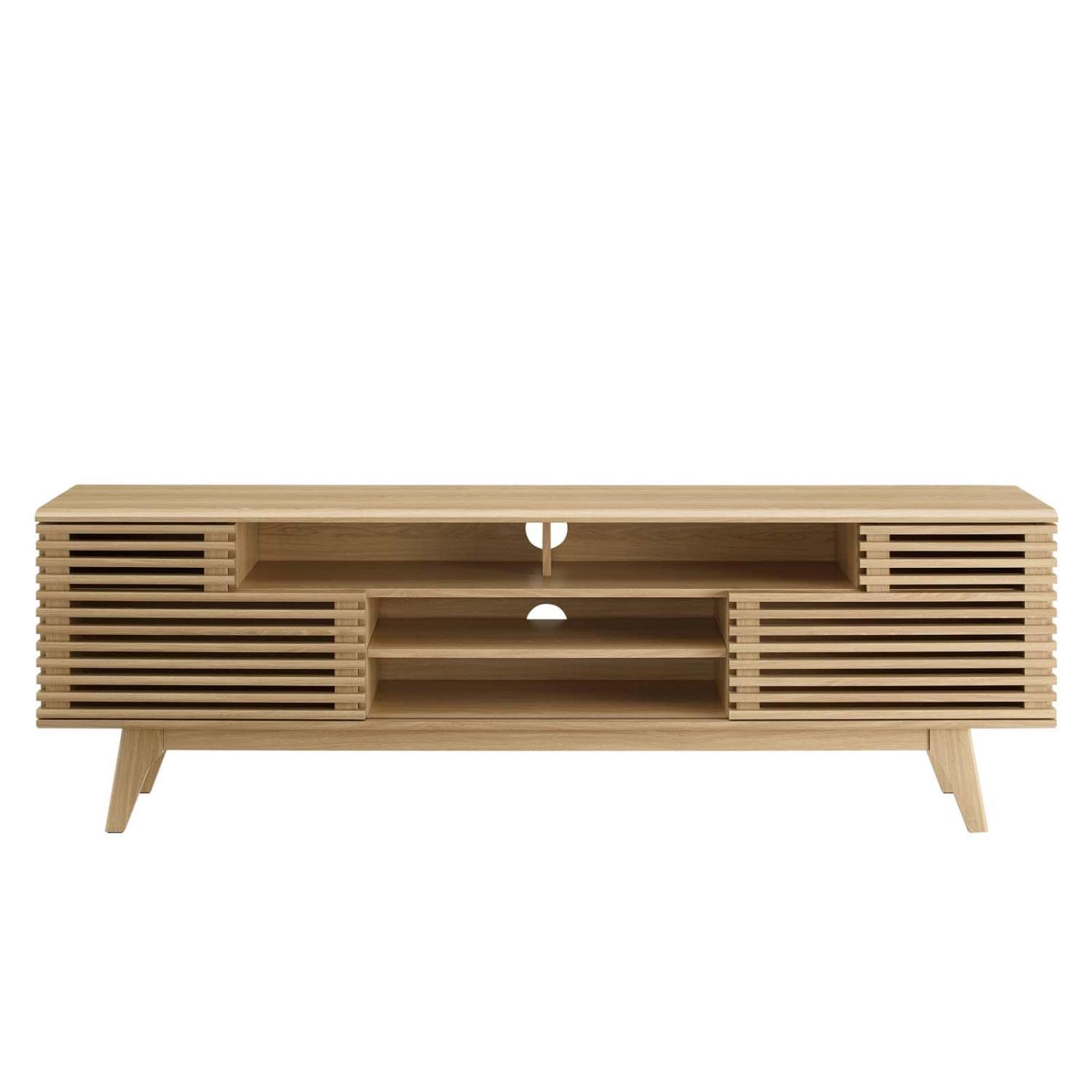 Render Mid-Century Modern Low Profile 71 Inch Media Console TV Stand in Oak, 71
