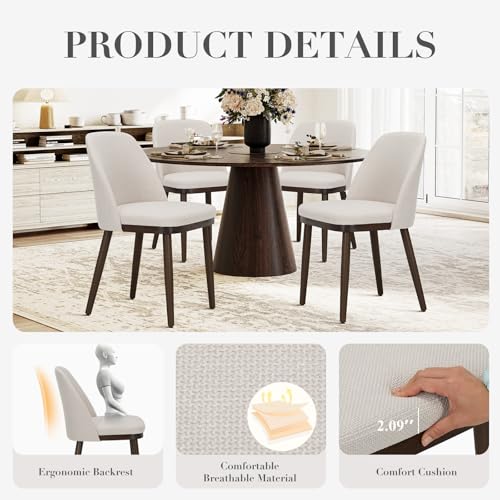Dining Chairs Set of 4, Modern Kitchen Chairs with Back, Fabric Side Dining Room Chairs with Wood Legs for Kitchen Dining Room Restaurant