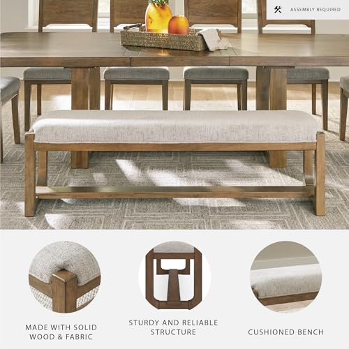 Cabalynn Farmhouse Upholstered 63" Dining Bench, Beige & Light Brown