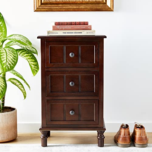 Simplify Three Drawer Wood Accent Cabinet Side Table, 11.8 in x 15.75 in x 26 in, Walnut