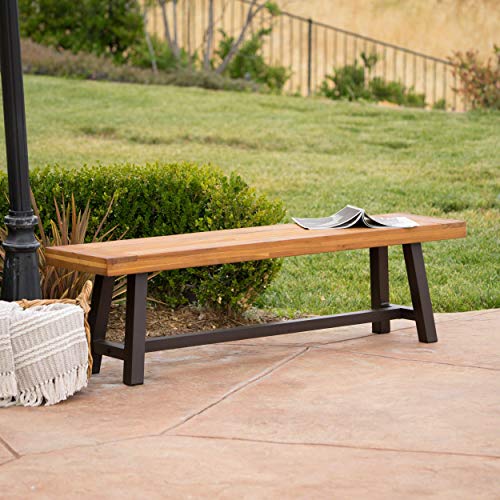 Carlisle Outdoor Acacia Wood and Rustic Metal Bench, Sandblast Finish / Rustic Metal 14. 75 x 63 x 17. 50 inches