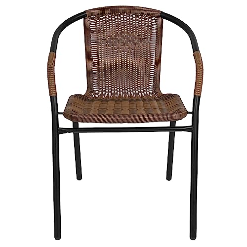 Lila Modern Rattan Stackable Dining Chairs, Indoor/Outdoor Bistro Chairs for Patio or Restaurant, Set of 4, Brown